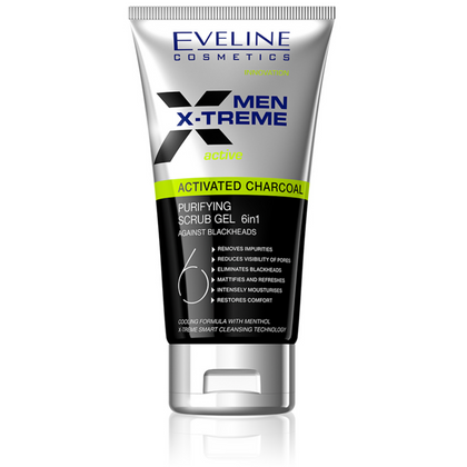 Men X-Treme, Activated Charcoal Purifying Scrub Gel 6 in 1 - Advanced Skin Care