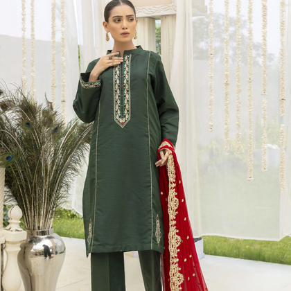 Suit, Dark Green Raw Silk, Sophistication & Grace, for Women