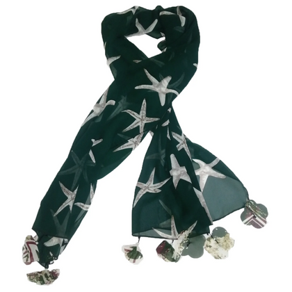 Tassel Scarf, Stars Printed Chiffon Georgette With Heart, for Women