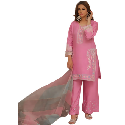 Lilac Embroidered Outfit with Organza Dupatta