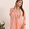 Dress Set, Peach Chiffon Ensemble 3-Piece Set with Intricate Embroidery