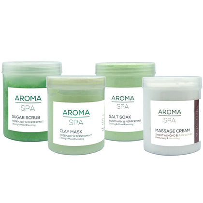 Aroma body kit, Salt Soak, Sugar Scrub, Clay Mask & Massage Cream