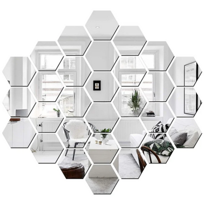 Mirror Wall Stickers, Silver Hexagon Acrylic - Pack of 30