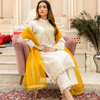 Suit, Off White Embroided Silk with Mustard Organza Dupatta