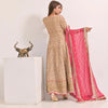 Dress Suit, Beige Chiffon Ensemble 3-Piece Set with Intricate Embroidery