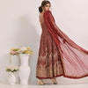 Dress Set, Elegant Maroon Chiffon Ensemble 3-Piece Set with Intricate Embroidery