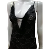 Night Dress Lingerie Set, Black Two Piece with Net Furr Lace Embroidery