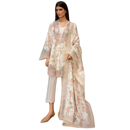 Suit, Lawn Printed Embroidered Shirt with Silk Dupatta, for Women