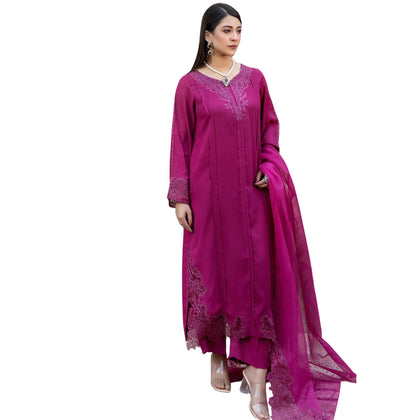 Suit, Elegant Magenta Georgette with Embroidery & Cut Work Details, for Women