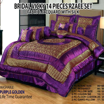 Comforter Set, Golden Elegance, Bridal Comfort in 14PC Purple