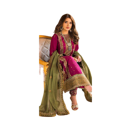 Unstitched Suit, Elegant Chiffon & Malai Ensemble with Exquisite Embroidery