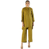 Suit, Elegant Olive-Green Cotton, 2-Piece Ensemble with Lace Adornments, for Women