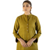 Suit, Elegant Olive-Green Cotton, 2-Piece Ensemble with Lace Adornments, for Women