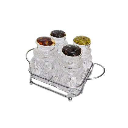 Acrylic Salt & Pepper Shakers, Stainless Steel Holder, Stylish & Functional