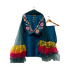 Stitched Suit, Embroidered Sleeves & Raw Silk Luxury, for Girls'