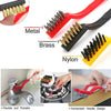 Wire Brush Set, with Curved Handle Grip - Nylon, Brass, Stainless Steel