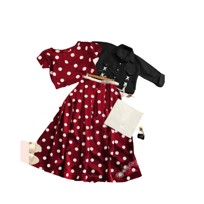 Dress, Trendy Denim Polka Dot 3-Piece With Belt, for Women