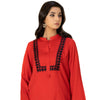 Suit, Red Embroidered 2Pc,Vibrant Red Self-Jacquard 2-Piece Set with Black