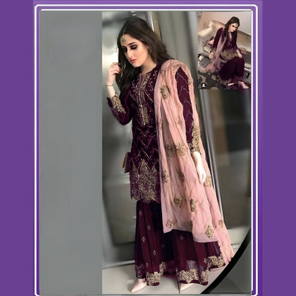 Unstitched Suit, Embroidered Shirt with Malai Trousers & Dupatta Ensemble, for Women