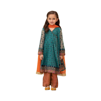 Unstitched Suit, Organza & Net Suit with Malai Trouser, Elegant Embroidery, for Kids'