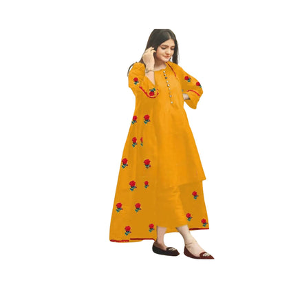 Flower Gown, Embroidered Elegance with Coordinated Trouser, for Women